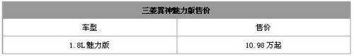 三菱翼神魅力版上市 售价11.68-12.98万