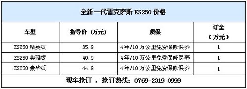 雷克萨斯ES250享0利息0月供 现车抢订