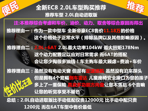 薦2.0自動進取版 全新帝豪EC8購買推薦