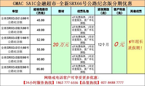 武汉凯迪拉克SRX 分期更享5年超长质保