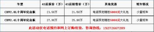 咸宁东本CR-V 3.15回馈 钜惠2.5万