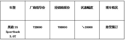 宜昌奥迪S5接受预定订金10000抵20000