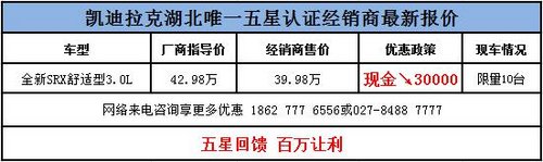 武汉凯迪拉克SRX最低399800元开回家