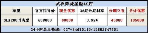 武汉奔驰SLK200综合优惠105000元