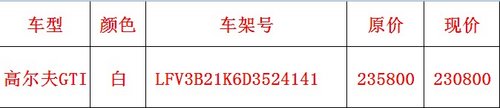 一汽-大众GTI白色现车现金优惠5000元