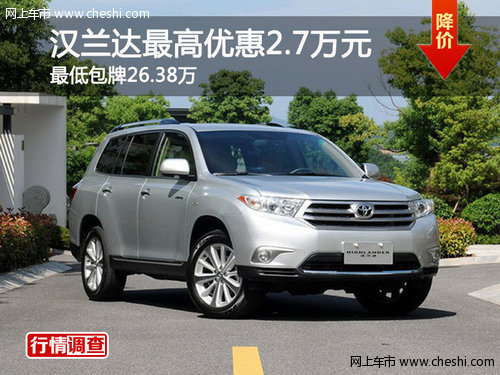 汉兰达最高优惠2.7万元 最低包牌26.38万