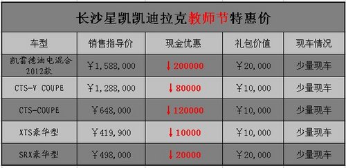 长沙凯迪拉克教师节优惠22万 限时3天