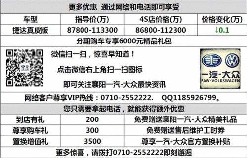 襄阳一汽大众捷达真皮版分期优惠8000元