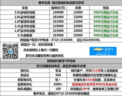 襄阳雪弗兰迈锐宝“新春巨惠”30000元