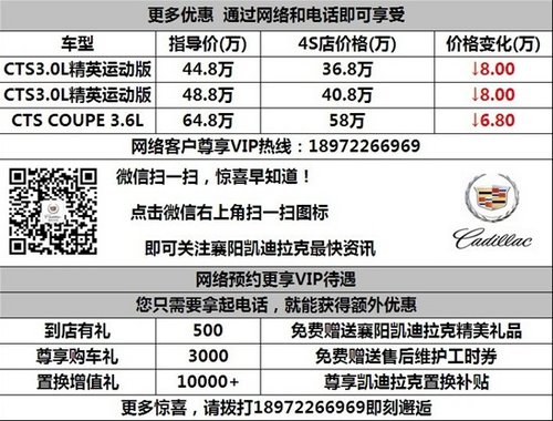 襄阳凯迪拉克CTS年终网销团购钜惠10万