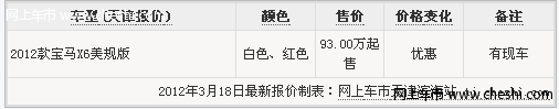 2012款宝马X6美规版白色现车 天津现车93万起售