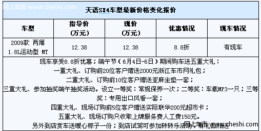 天语SX4 8.8折优惠 送空调保养