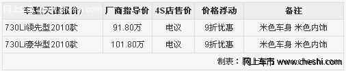 全新宝马7系730i 天津颜色不全现车9折优惠