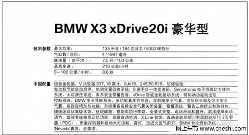 宝马X3 2.0T低功版配置曝光 或售48.7万