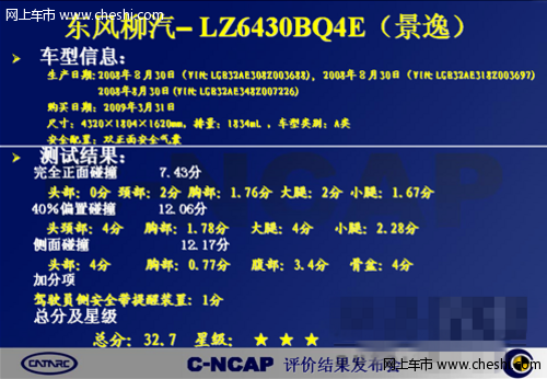 车友分享景逸C-NCAP碰撞测试结果