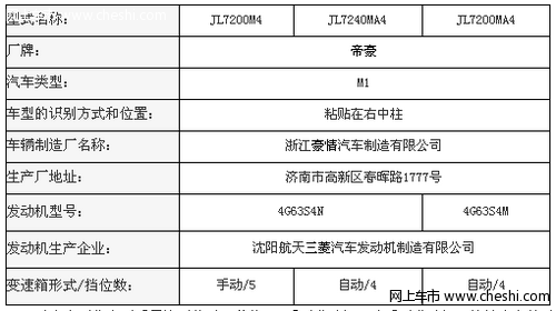 吉利帝豪EC8现身新车目录 2.0/2.4L动力