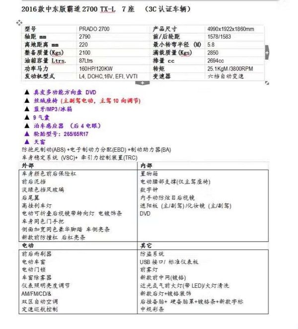 配置图解16款丰田霸道2700 黎巴嫩中东版-图2