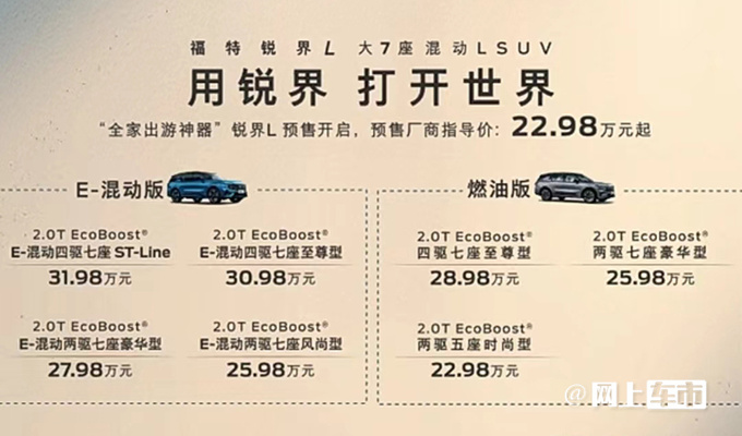 官方降价2万福特锐界L预售22.98-31.98万-图1
