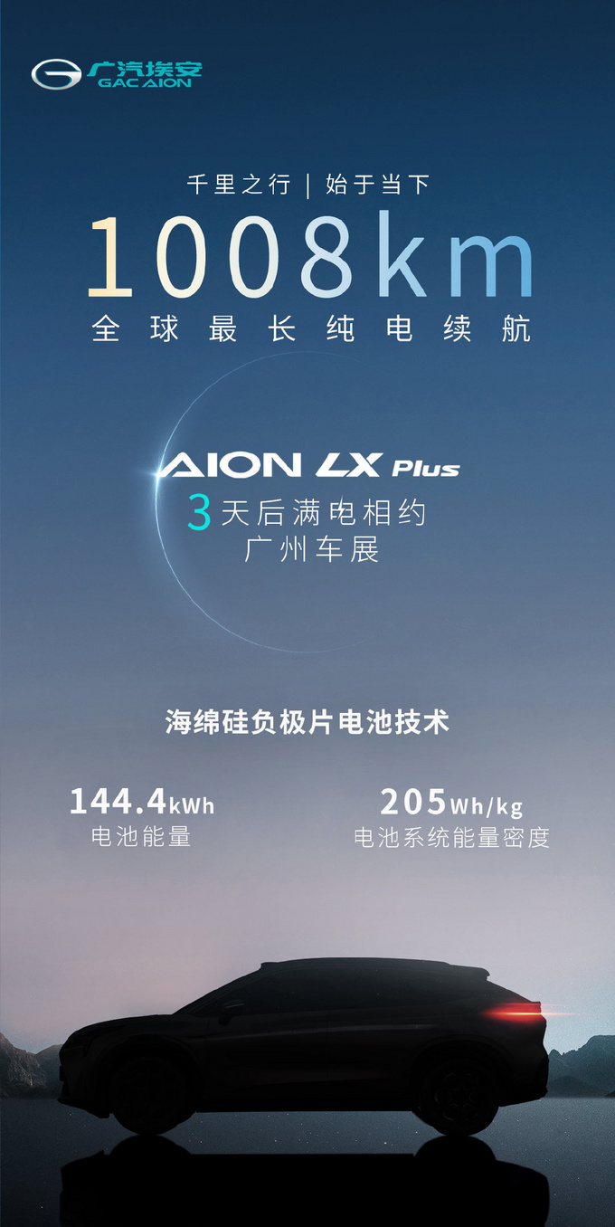 广汽埃安AION LX PLUS发布续航超1000公里-图1