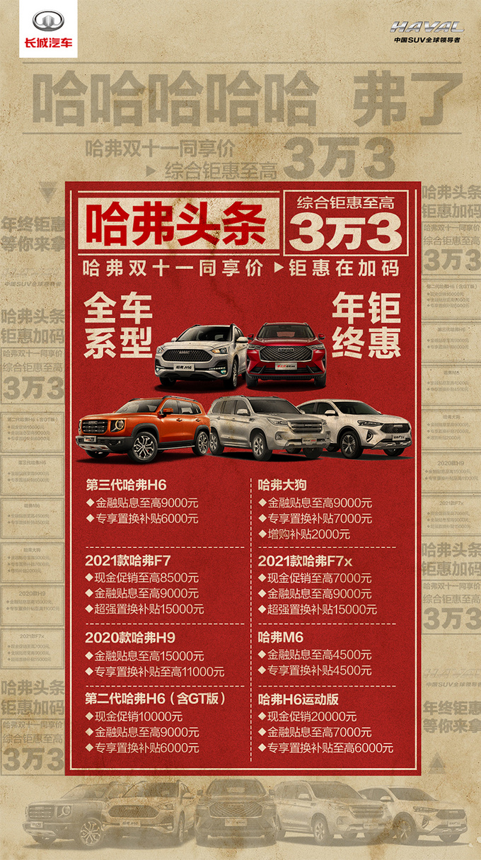 哈弗5款SUV官方促销 H6优惠3.3万大狗补贴1.8万-图4