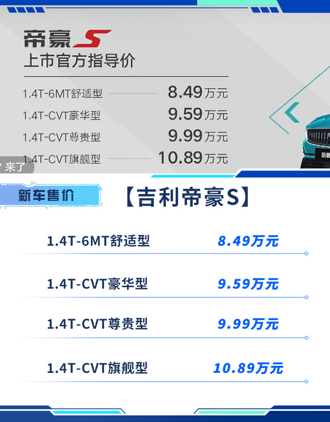 吉利帝豪S上市 内外饰大改 售8.49万-10.89万-图2